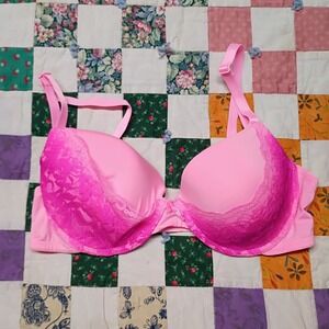 Smart & Sexy Cradle Lace Pink 38C Push Up Bra Underwired With Bow